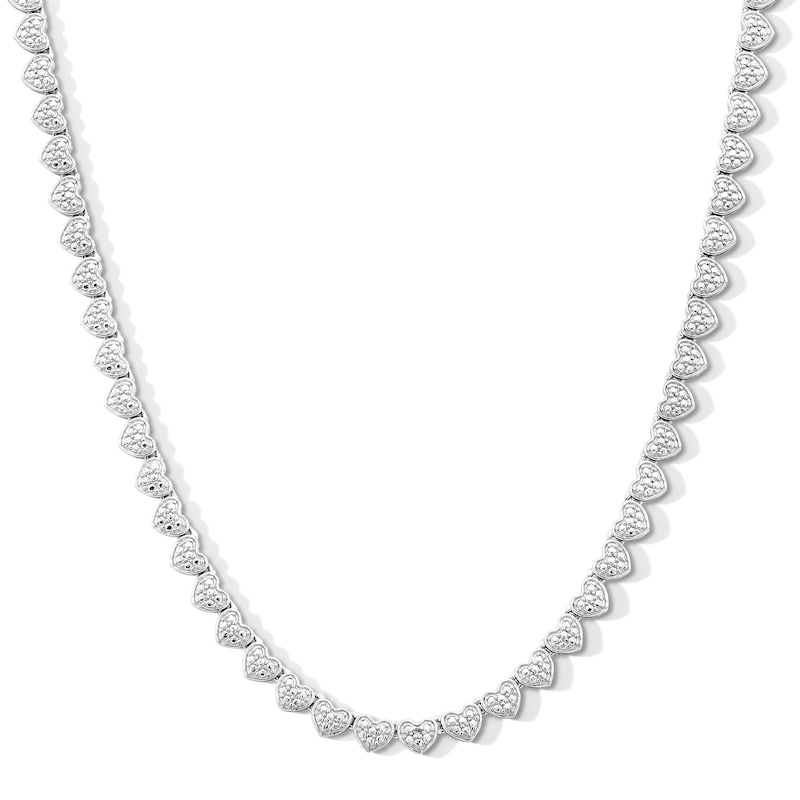 Solid Sterling Silver Diamond Accent Heart Composite Line Necklace - 20"