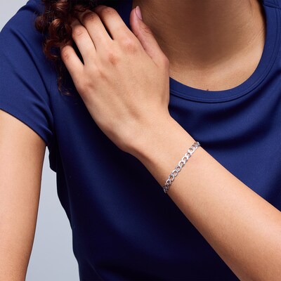 Sterling Silver Pavé Flat Curb Chain Bracelet - 7"