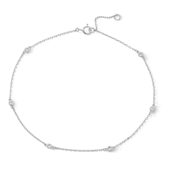 Sterling Silver CZ Cable Chain Anklet - 10"