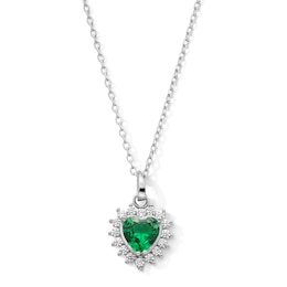 Sterling Silver CZ Birthstone Heart Pendant - 18"