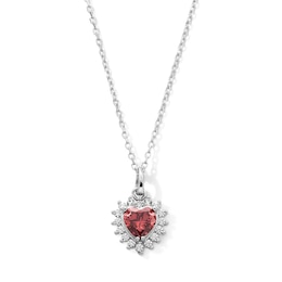 Sterling Silver CZ Birthstone Heart Pendant - 18"