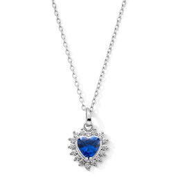 Sterling Silver CZ Birthstone Heart Pendant - 18"