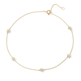 10K Solid Gold CZ Star Cable Chain Anklet - 10"