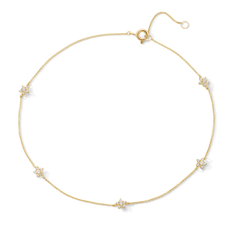 10K Solid Gold CZ Star Cable Chain Anklet - 10"