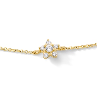 10K Solid Gold CZ Star Cable Chain Anklet - 10"