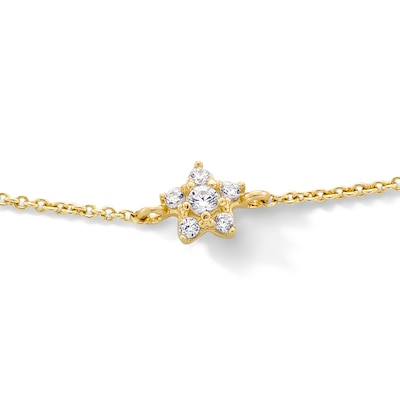 10K Solid Gold CZ Star Cable Chain Anklet - 10"