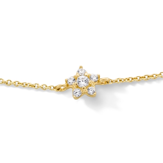10K Solid Gold CZ Star Cable Chain Anklet - 10"