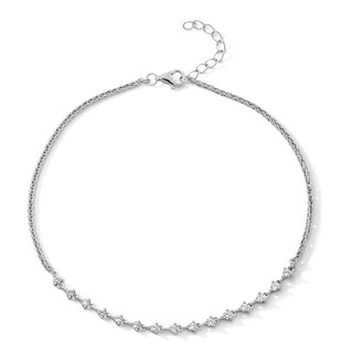 Sterling Silver CZ Wheat Chain Anklet - 9" + 1"