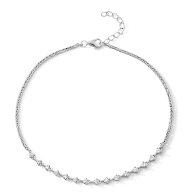 Sterling Silver CZ Wheat Chain Anklet - 9" + 1"