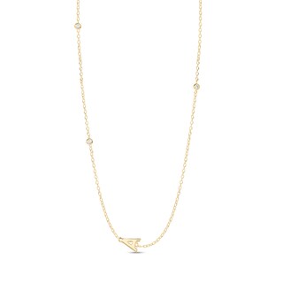 14K Gold Plated CZ Bezel Set Initial Rolo Necklace - 18"