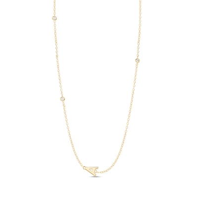 14K Gold Plated CZ Bezel Set Initial Rolo Necklace - 18"