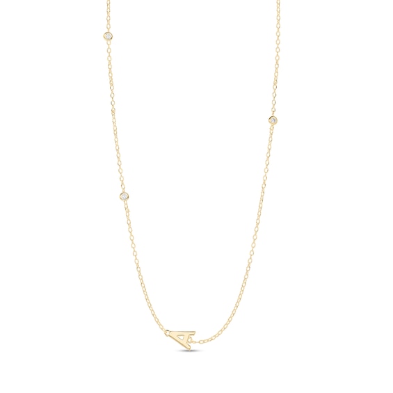 14K Gold Plated CZ Bezel Set Initial Rolo Necklace - 18"