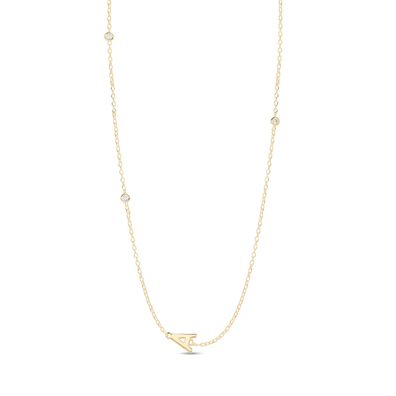 14K Gold Plated CZ Bezel Set Initial Rolo Necklace - 18"
