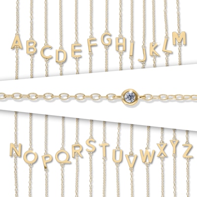 14K Gold Plated CZ Bezel Set Initial Rolo Necklace - 18"