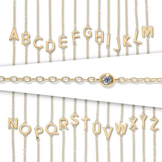 14K Gold Plated CZ Bezel Set Initial Rolo Necklace - 18"