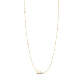 14K Gold Plated CZ Bezel Set Initial Rolo Necklace - 18"