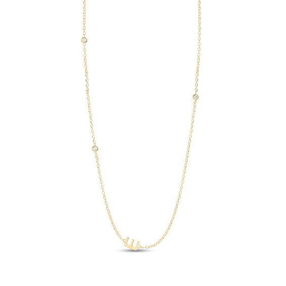 14K Gold Plated CZ Bezel Set Initial Rolo Necklace - 18"
