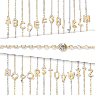 14K Gold Plated CZ Bezel Set Initial Rolo Necklace - 18"
