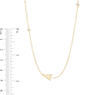 14K Gold Plated CZ Bezel Set Initial Rolo Necklace - 18"