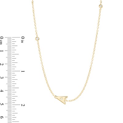 14K Gold Plated CZ Bezel Set Initial Rolo Necklace - 18"