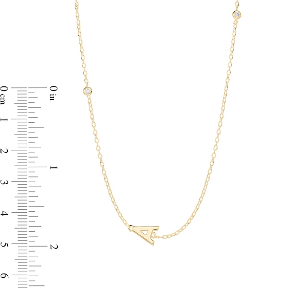 14K Gold Plated CZ Bezel Set Initial Rolo Necklace - 18"