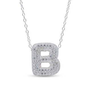 Sterling Silver CZ Bubble Initial Rolo Necklace - 18"