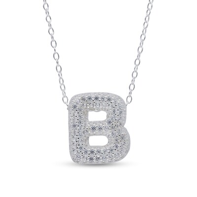 Sterling Silver CZ Bubble Initial Rolo Necklace - 18"