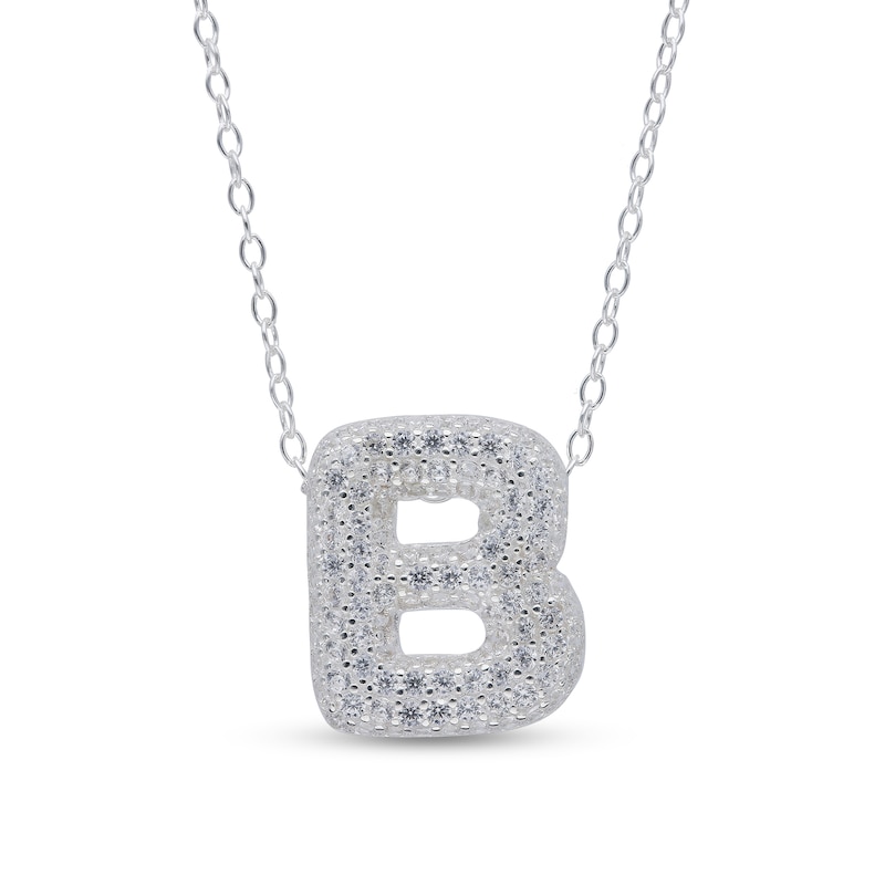 Sterling Silver CZ Bubble Initial Rolo Necklace - 18"