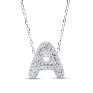 Sterling Silver CZ Bubble Initial Rolo Necklace - 18"