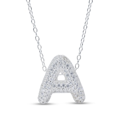 Sterling Silver CZ Bubble Initial Rolo Necklace - 18"