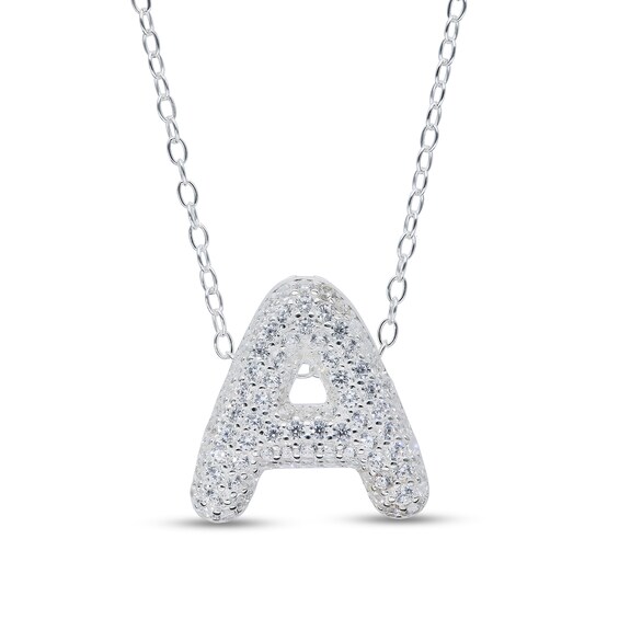 Sterling Silver CZ Bubble Initial Rolo Necklace - 18"