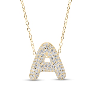 14K Gold Plated CZ Bubble Initial Necklace - 18"