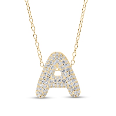 14K Gold Plated CZ Bubble Initial Necklace - 18"