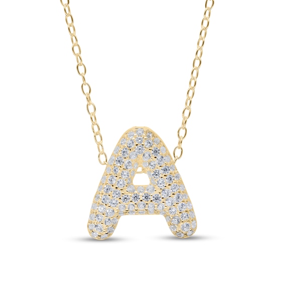 14K Gold Plated CZ Bubble Initial Necklace - 18"