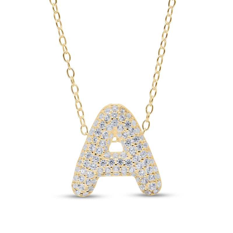 14K Gold Plated CZ Bubble Initial Necklace - 18"