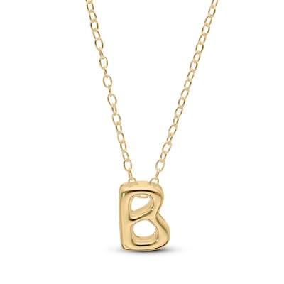 14K Gold Plated Bubble Initial Rolo Necklace - 18"