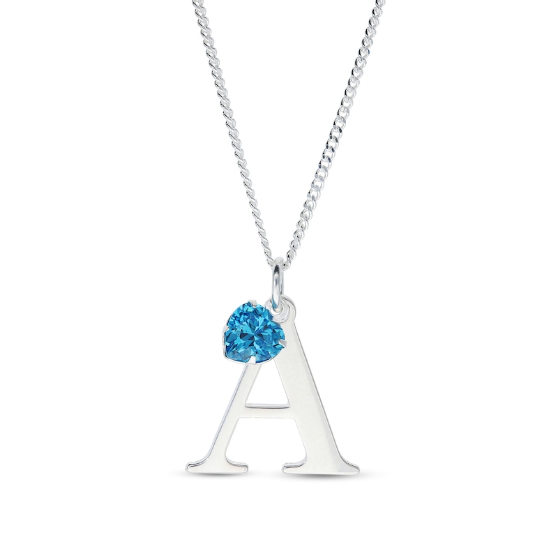 Sterling Silver Simulated Crystal Birthstone Heart Initial Curb Necklace - 18"