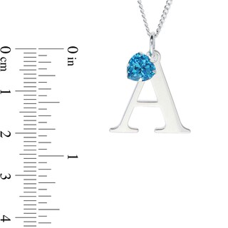 Sterling Silver Simulated Crystal Birthstone Heart Initial Curb Necklace - 18"