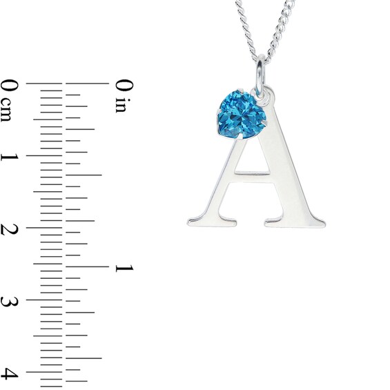 Sterling Silver Simulated Crystal Birthstone Heart Initial Curb Necklace - 18"
