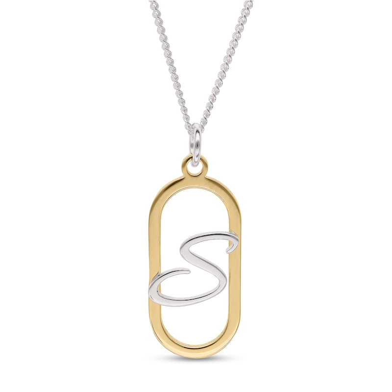 14K Gold Plated Open Oval Frame Initial Rolo Two-Tone Necklace - 18"