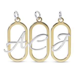 14K Gold Plated Open Oval Frame Initial Rolo Two-Tone Necklace - 18"
