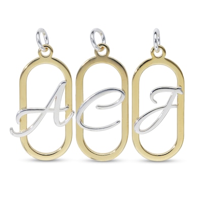 14K Gold Plated Open Oval Frame Initial Rolo Two-Tone Necklace - 18"