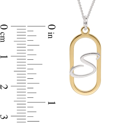 14K Gold Plated Open Oval Frame Initial Rolo Two-Tone Necklace - 18"