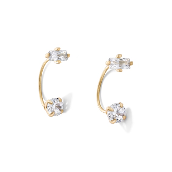 10K Gold CZ Baguette and Round Telephone Studs