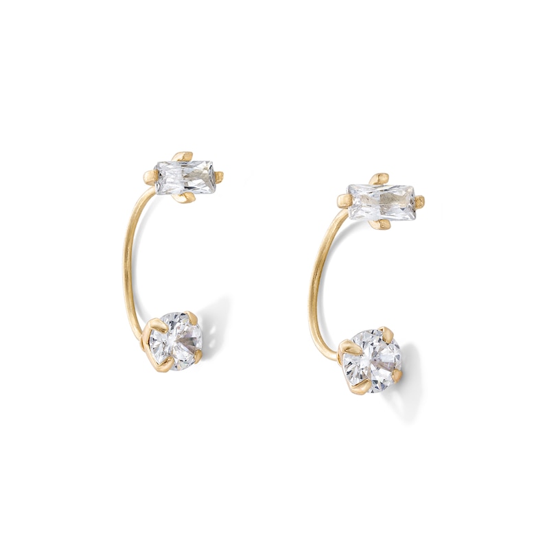 10K Gold CZ Baguette and Round Telephone Studs