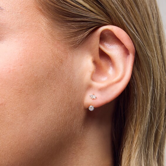 10K Gold CZ Baguette and Round Telephone Studs