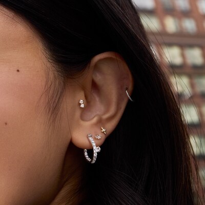 10K Gold CZ Baguette and Round Telephone Studs