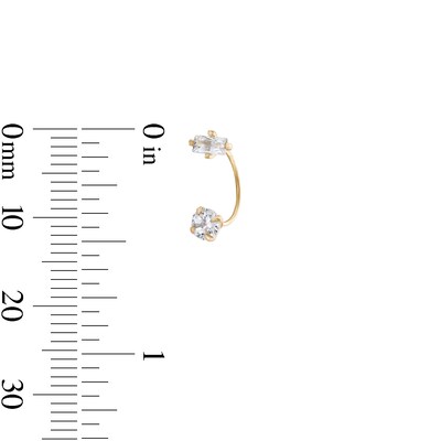 10K Gold CZ Baguette and Round Telephone Studs