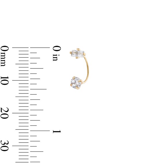 10K Gold CZ Baguette and Round Telephone Studs