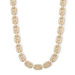 14K Gold Plated CZ Round and Baguette Oval Link Necklace - 20.5&quot;